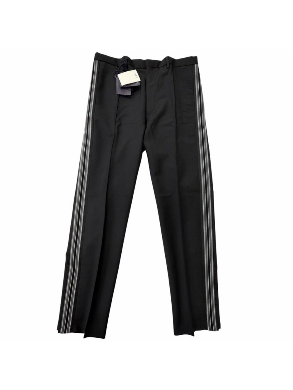 Prada Mohair Wool Some Silk Triangle Logo Hem Zip Side Line Trousers Black 48